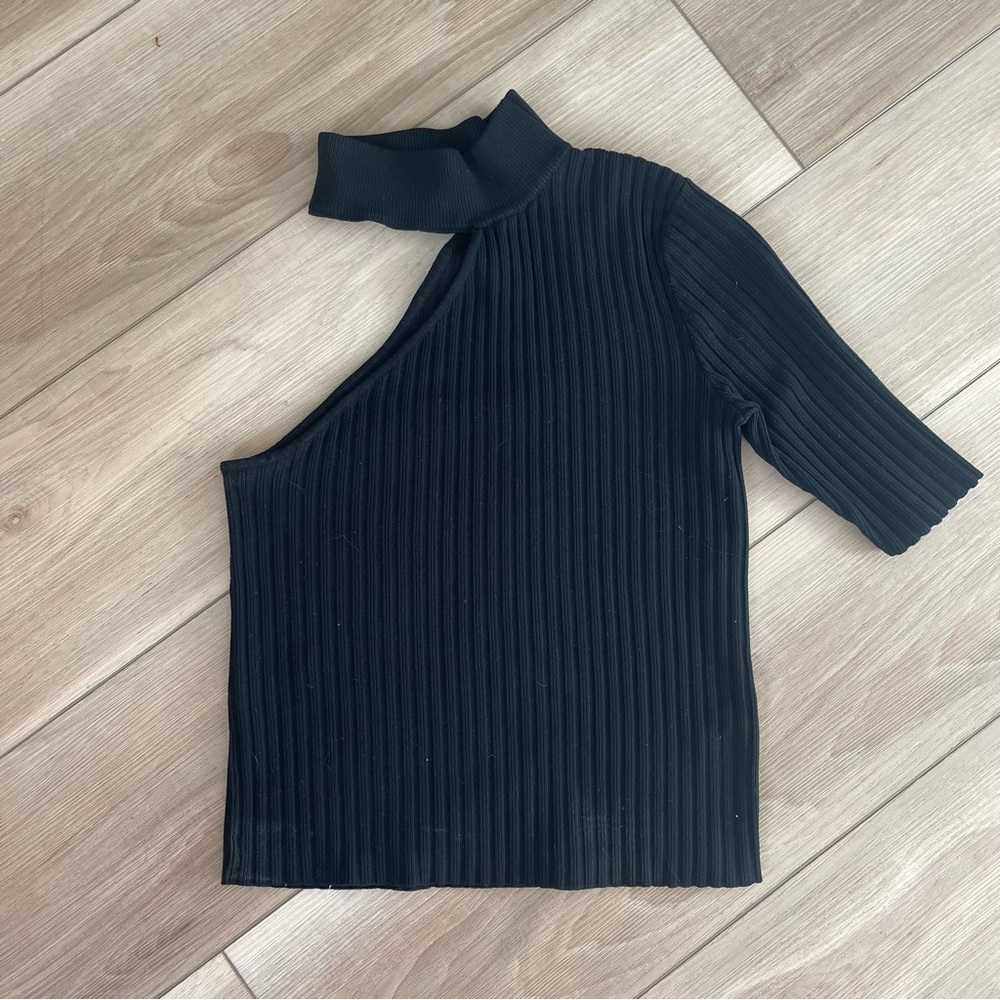 ZARA one shoulder top w mock neck